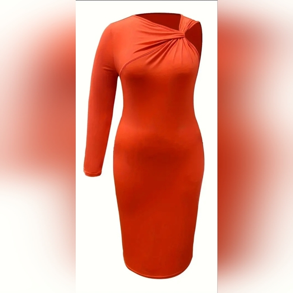 Women's One-Sleeve Bodycon Twist-Front Dress - Picture 2 of 4